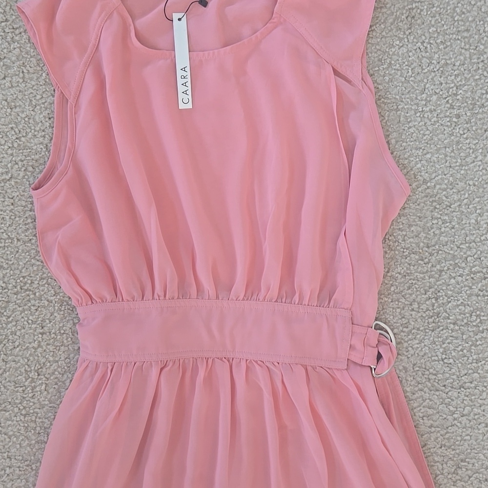 NWT Caara Clara Side Buckle Pink Handkerchief Hem Wrap Midi Dress Size Medium - Picture 4 of 10